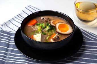 Miso ramen soup with marinated eggs