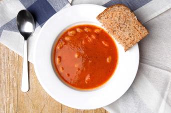 Roasted tomato, pepper, and bean soup